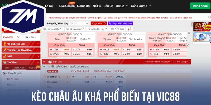 Kèo châu Âu khá phổ biến tại Vic88