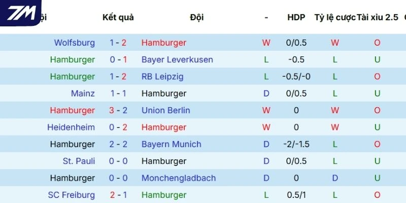 Chuỗi trận vừa qua của Hamburger SV